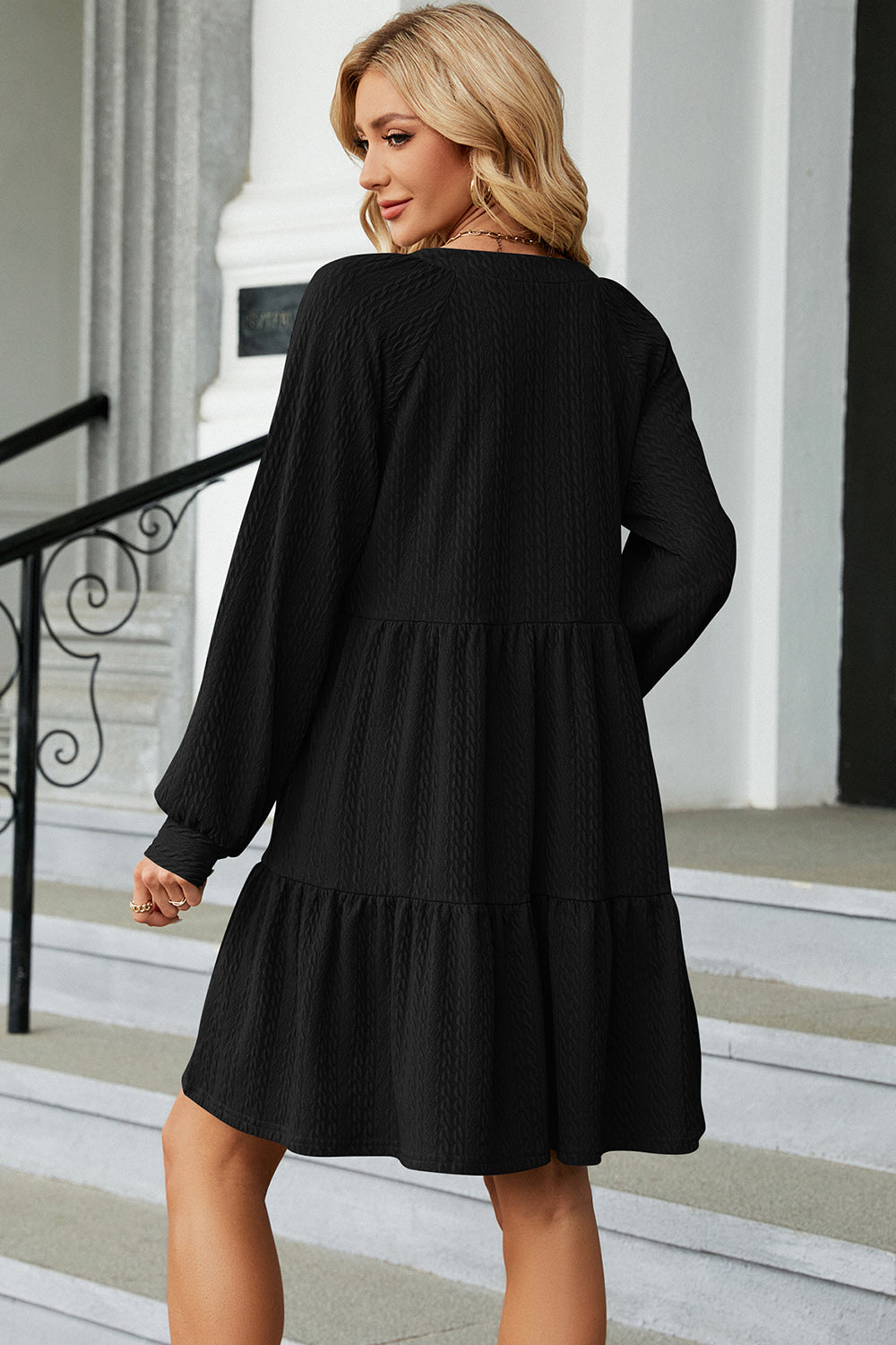 Ruched Notched Long Sleeve Mini Dress - store name